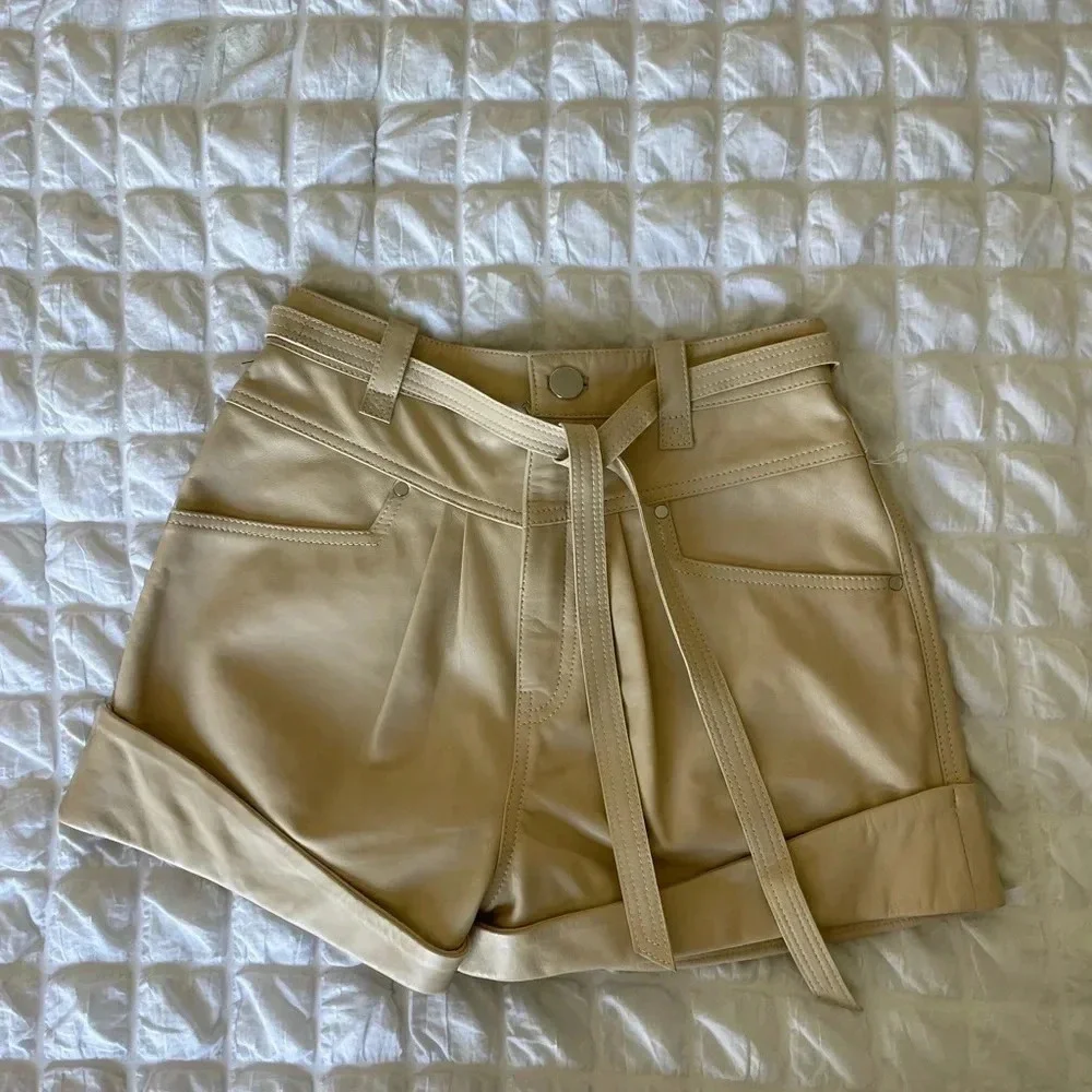 Revolve L’Academie Savon cream leather shorts
